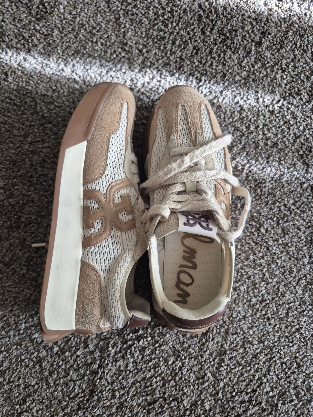 Sam Edelman Beige and Cream Mesh Suede Sneakers